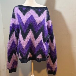 Saint + Sofia Purple Zigzag Mohair Blend Sweater M Y2K Barbiecore Maximalist‎